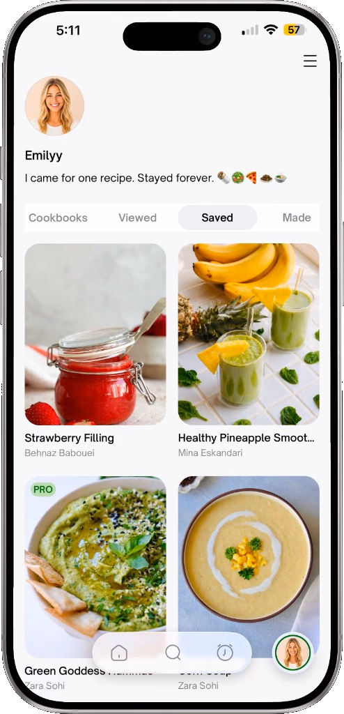 Advieh profile screen with saved recipes